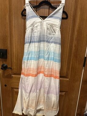 O'Neill Striped Maxi Dress in White, Blue, Orange, Purple